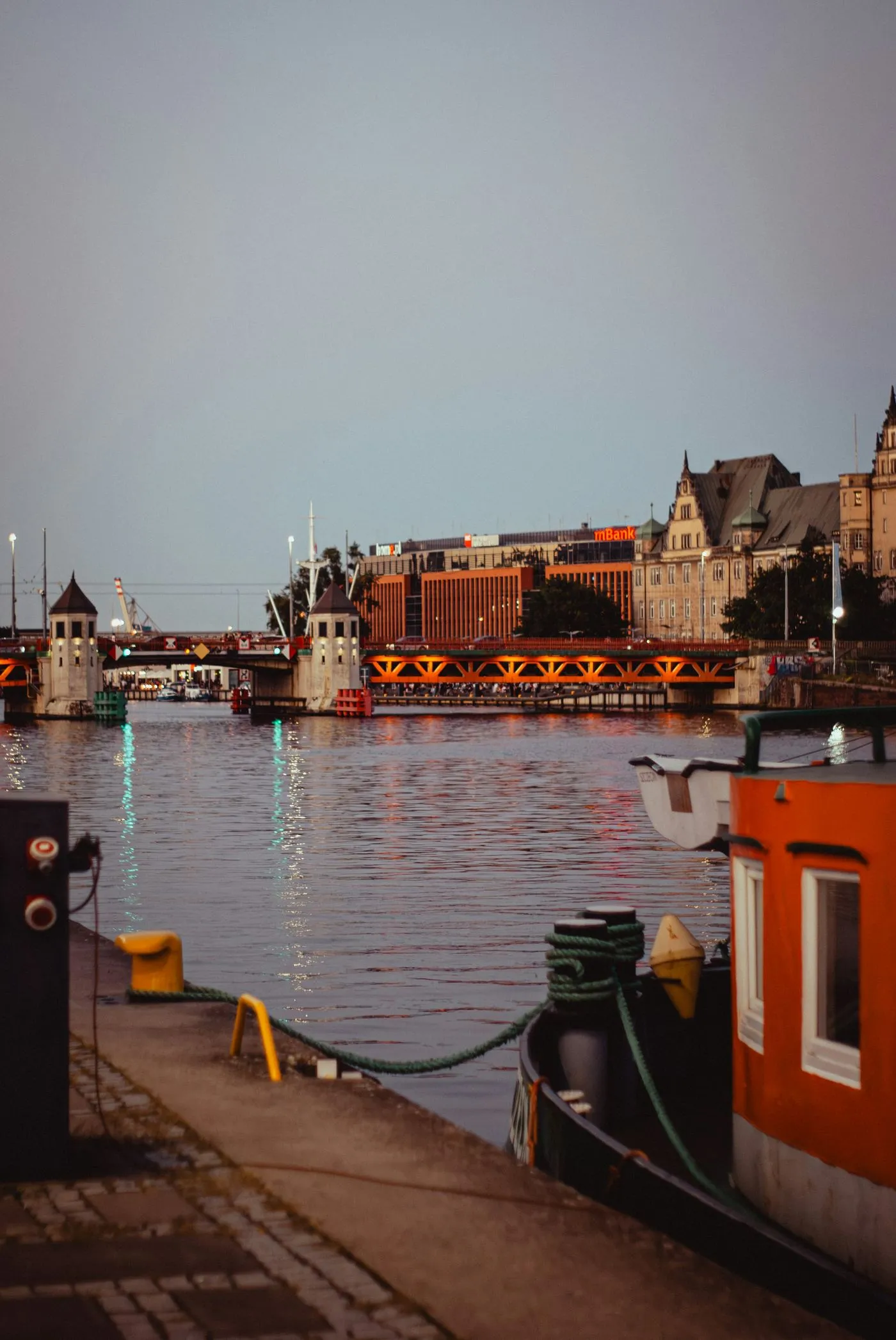 The Long Bridge over the Oder in Szczecin at dusk