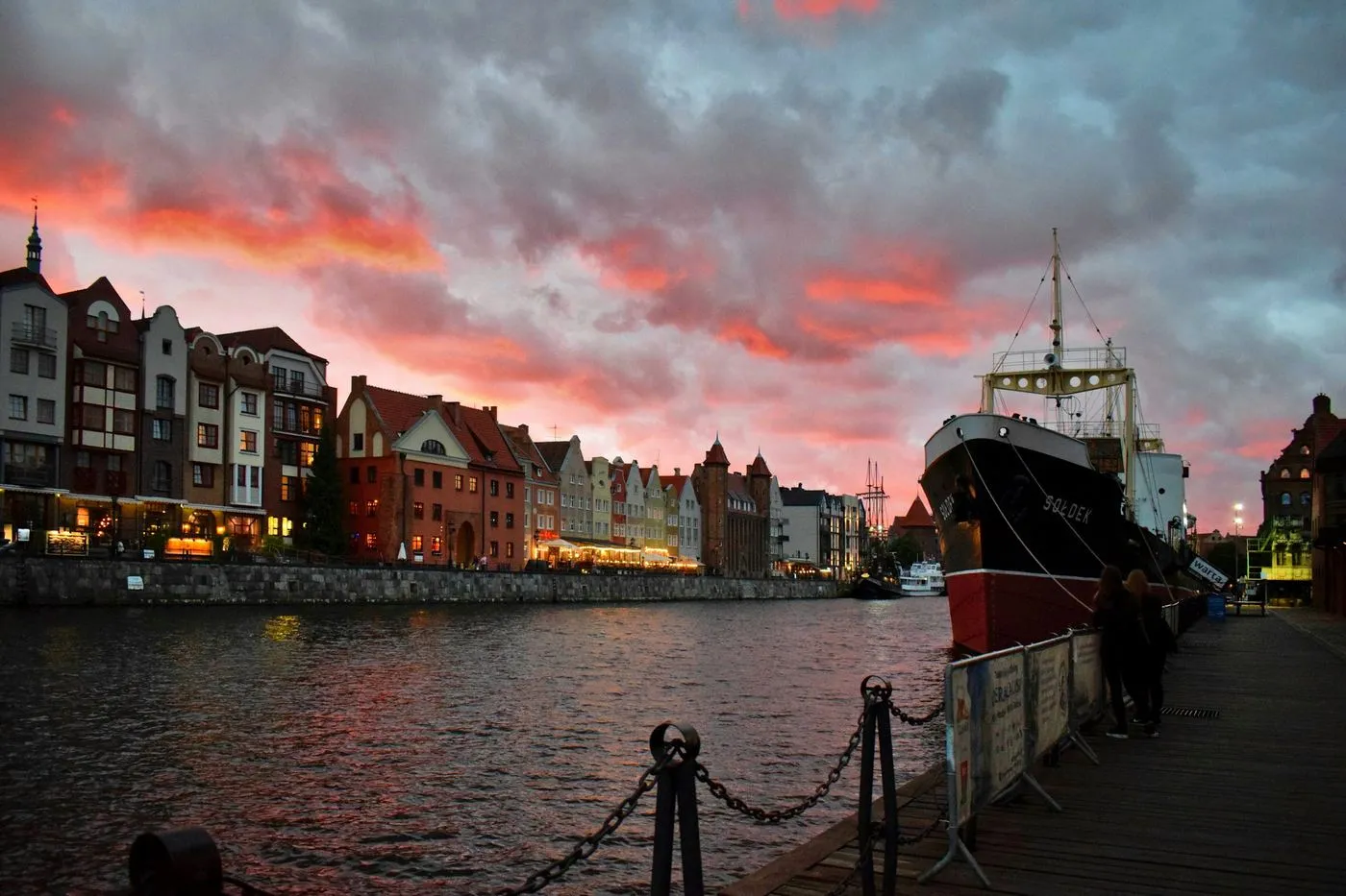 Gdansk's Motlawa waterfront at sunset