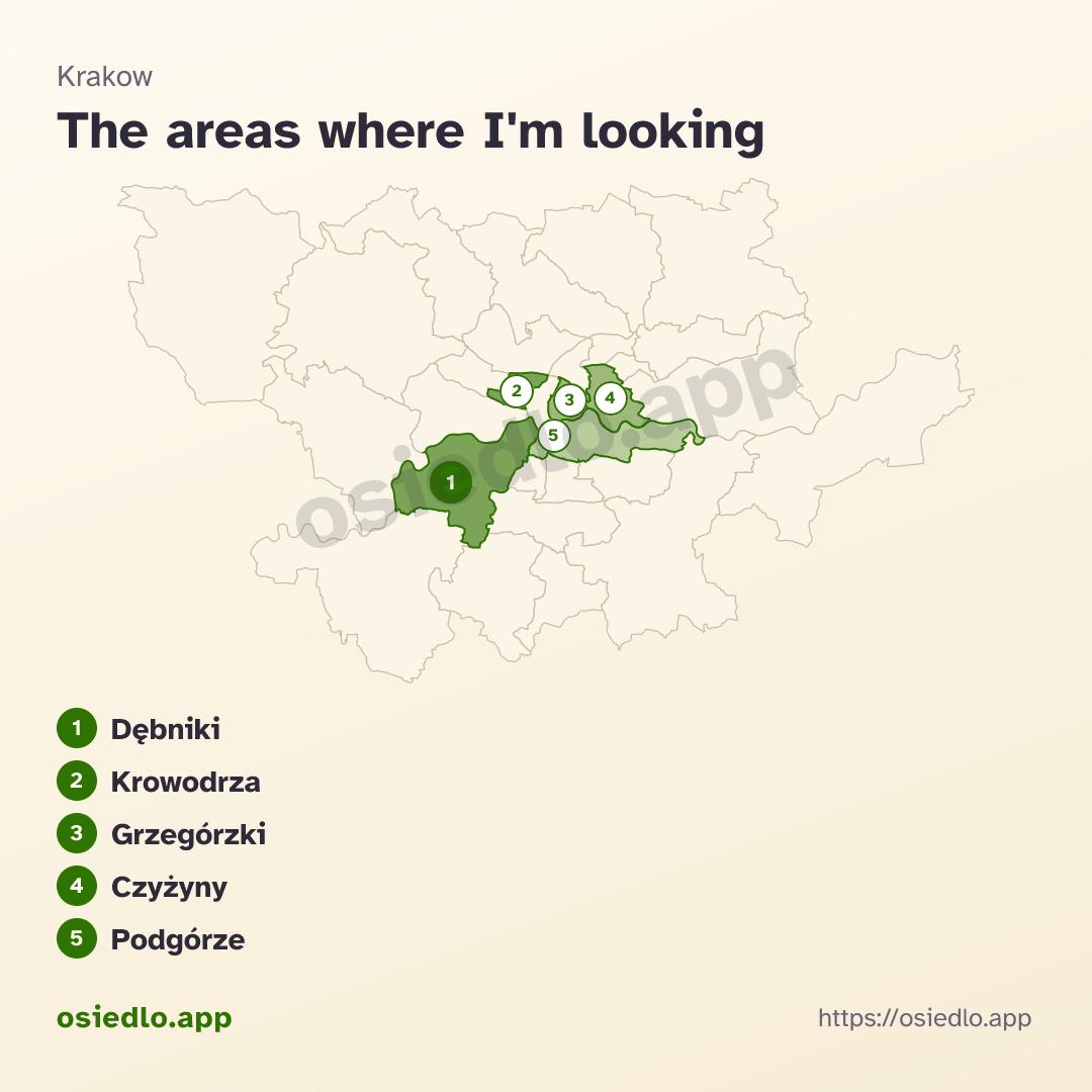 Map with the areas where you are looking marked