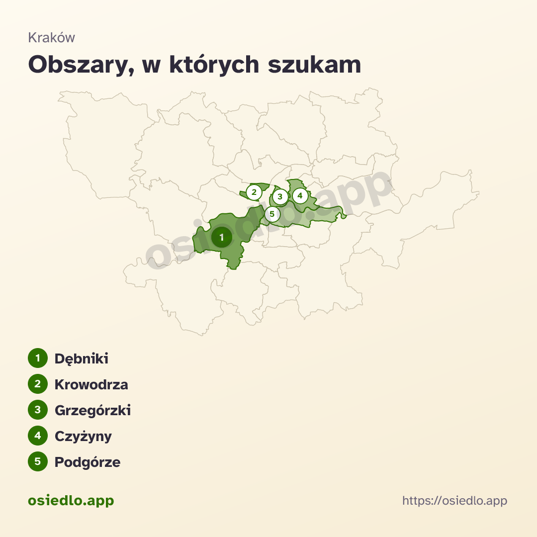 Mapa z zaznaczonymi obszarami, w których szukasz