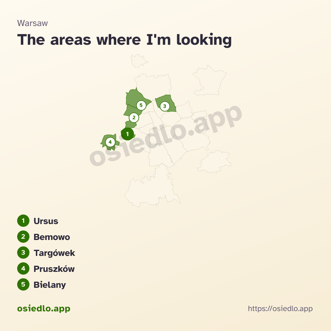 Map with the areas where you are looking marked
