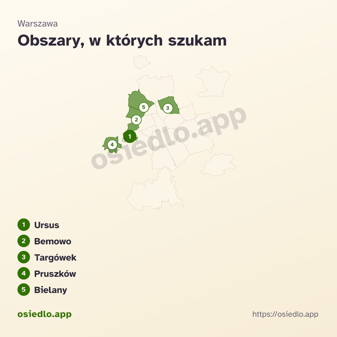 Mapa z zaznaczonymi obszarami, w których szukasz